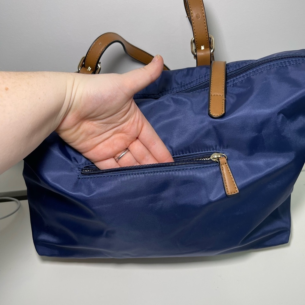 Simon’s Navy Medium Size Nylon Faux Leather shoulder Tote Handbag - Picture 7 of 13